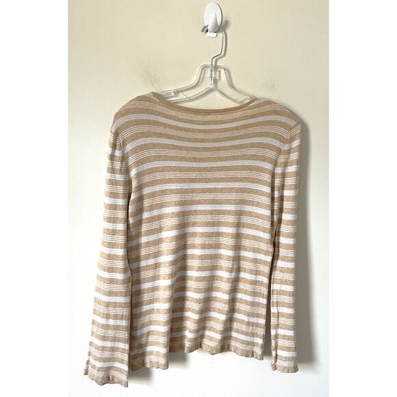 J. McLaughlin Striped Lightweight Sweater Tan White Size Small - Picture 2 of 6